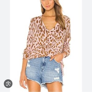 Show Me Your Mumu Leopard Print Cliffside Sweater S Relaxed Fit Tunic Pink Brown
